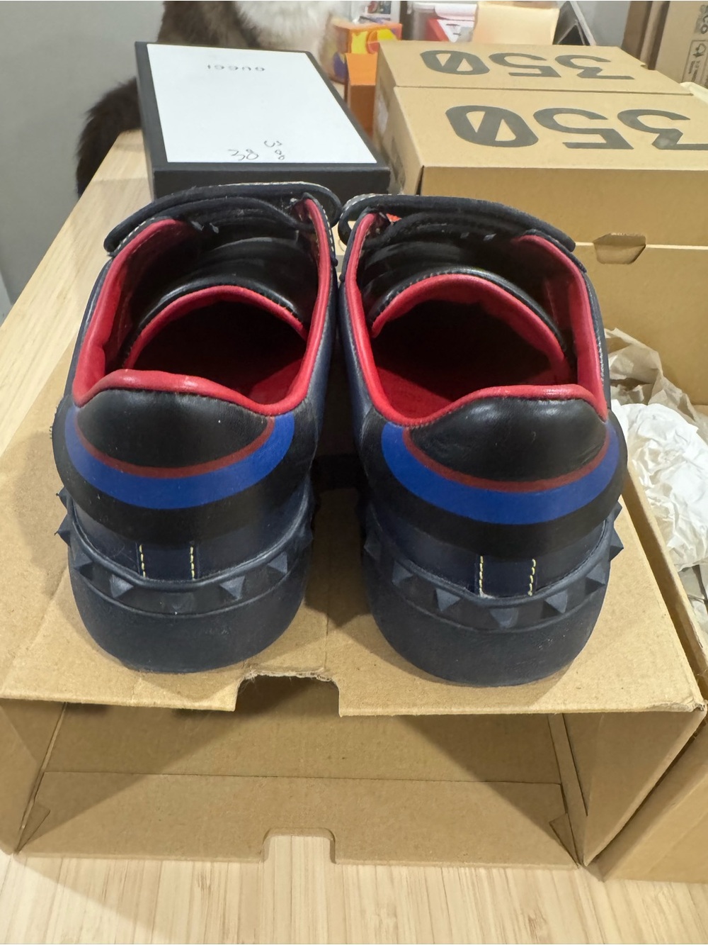 Valentino Garavani Black Sneakers with Blue and Red Accents